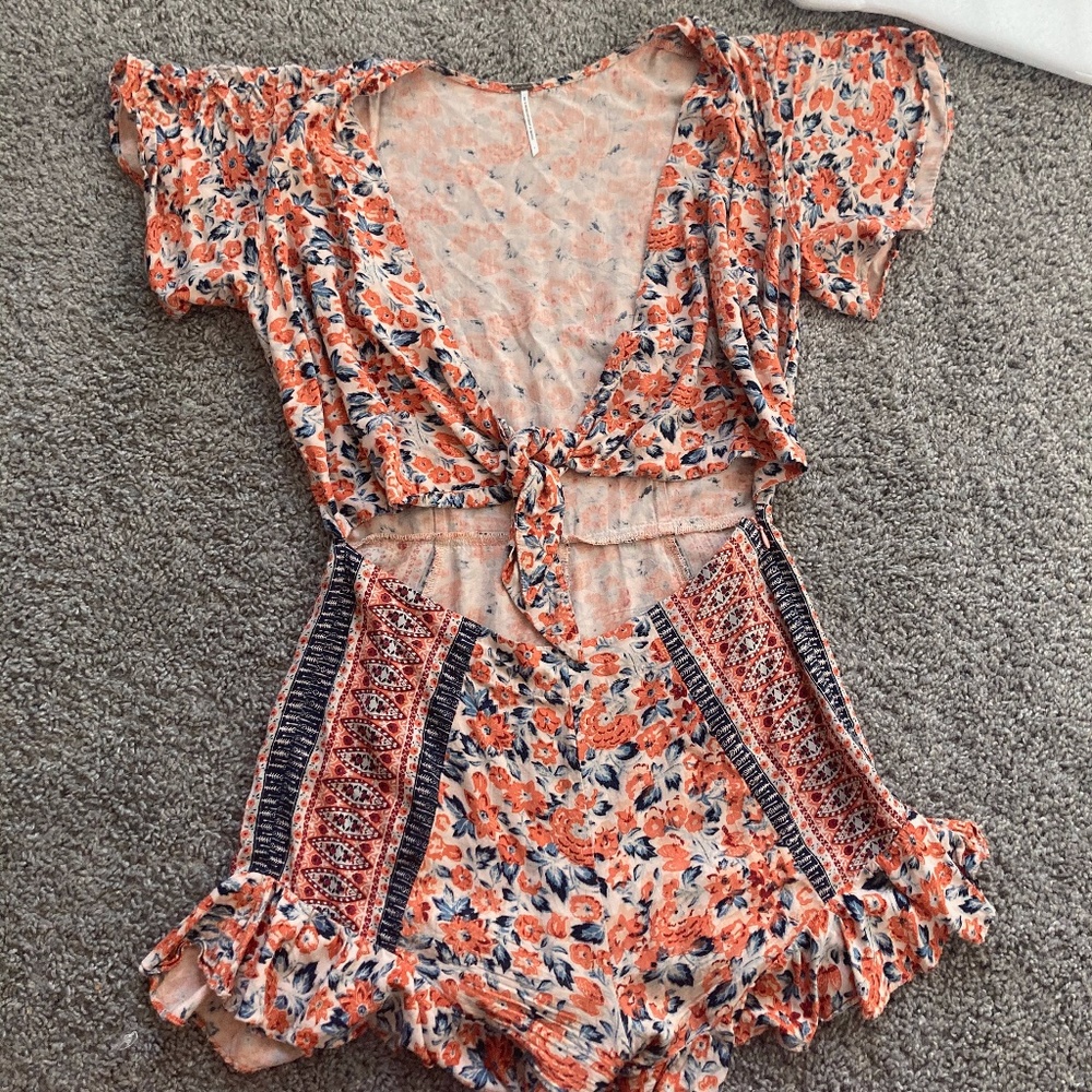 Free people floral ruffle two piece romper